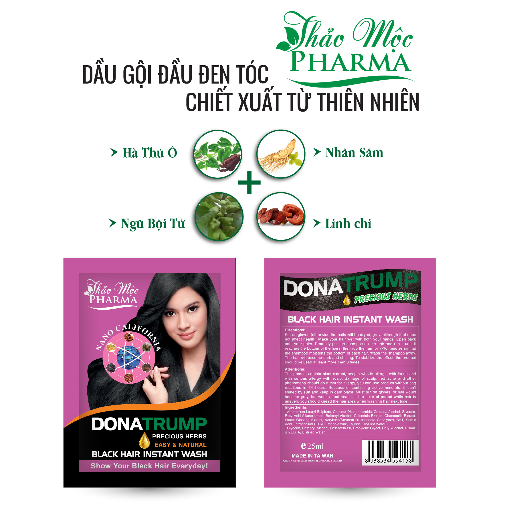 Dầu gội đầu Đen tóc Thảo Mộc Pharma