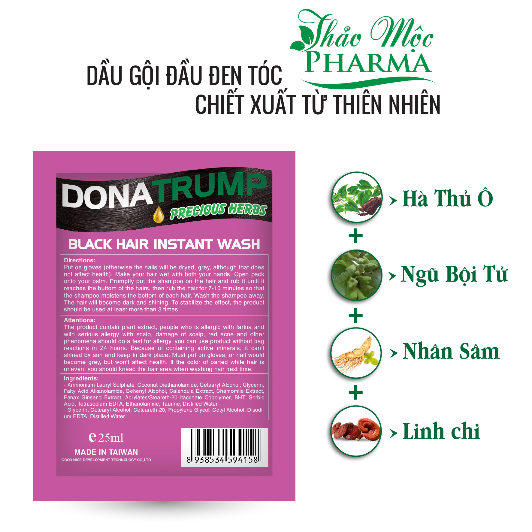 Dầu gội đầu Đen tóc Thảo Mộc Pharma