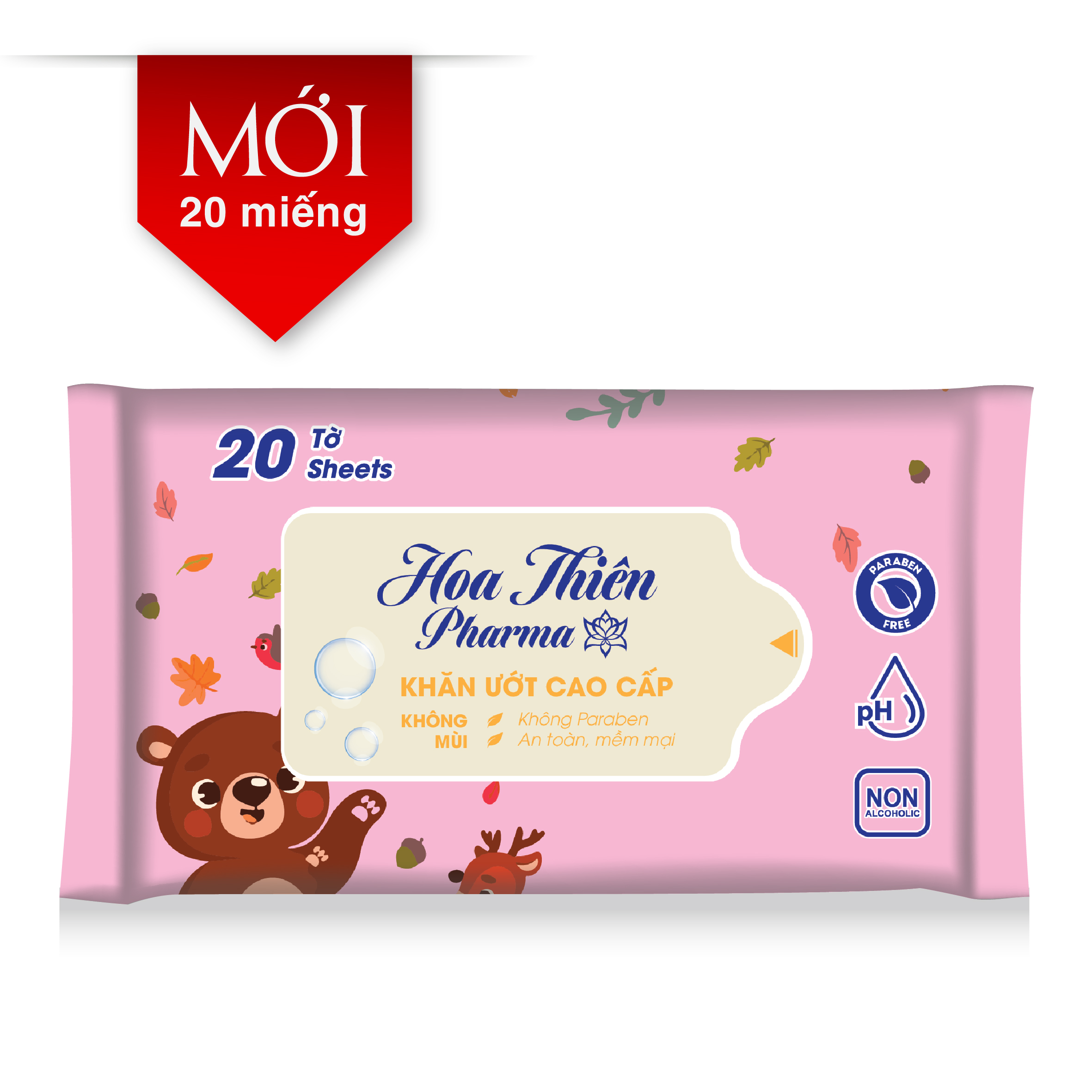 Khăn ướt HOA THIÊN Pharma K.mùi - PINK 20M