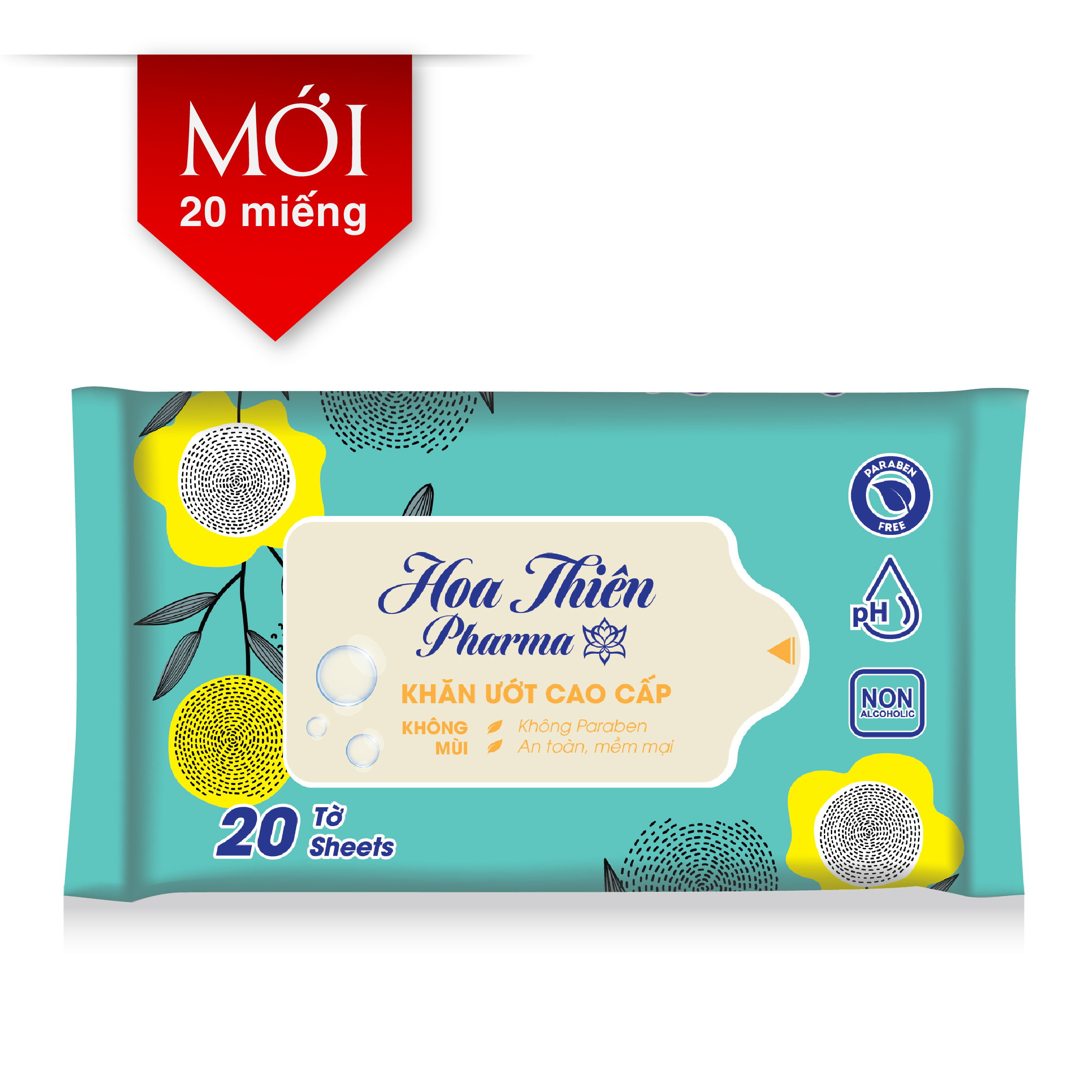 Khăn ướt HOA THIÊN Pharma K.mùi - G.TEAL 20M
