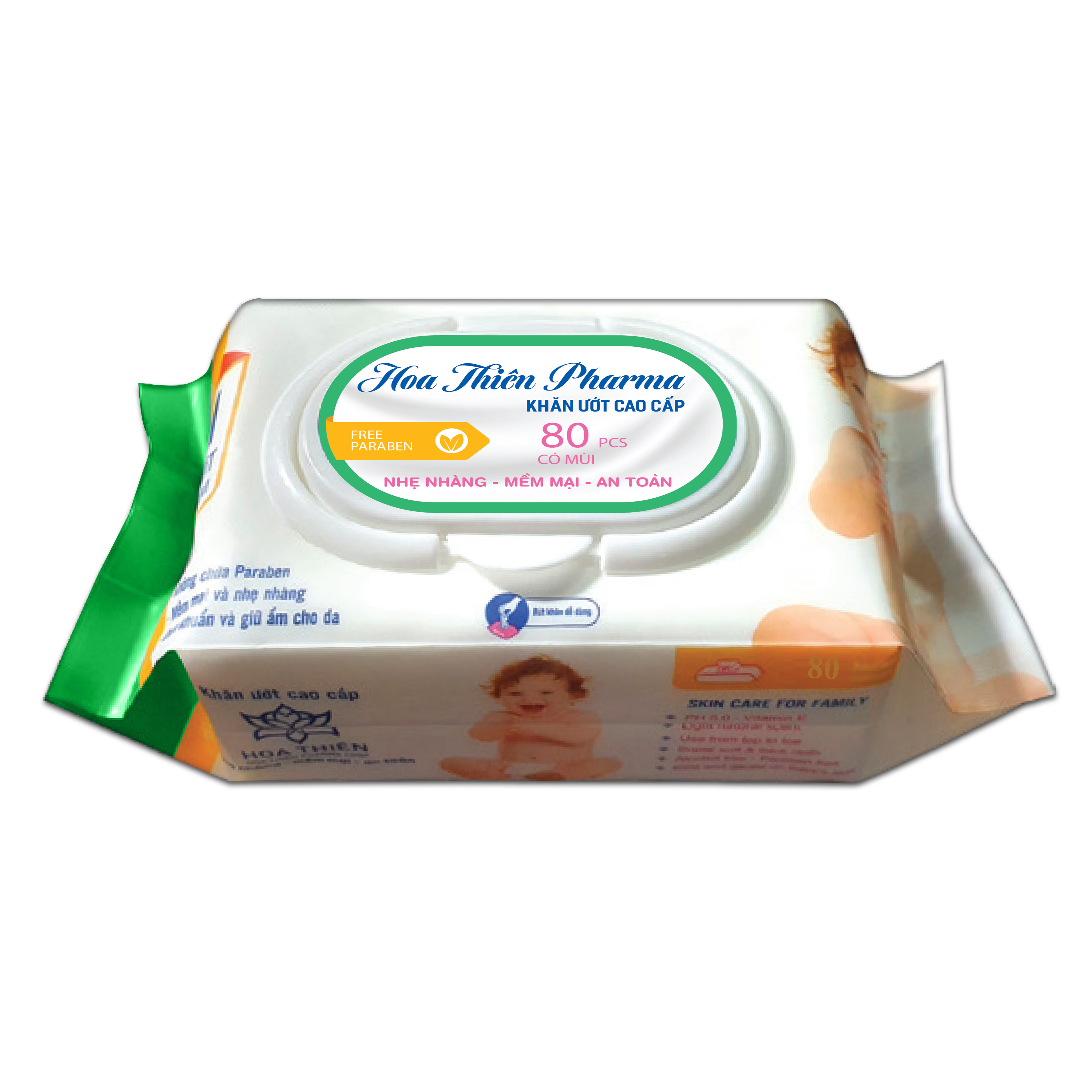Khăn ướt HOA THIÊN Pharma Có Mùi 80M - Xanh Lá